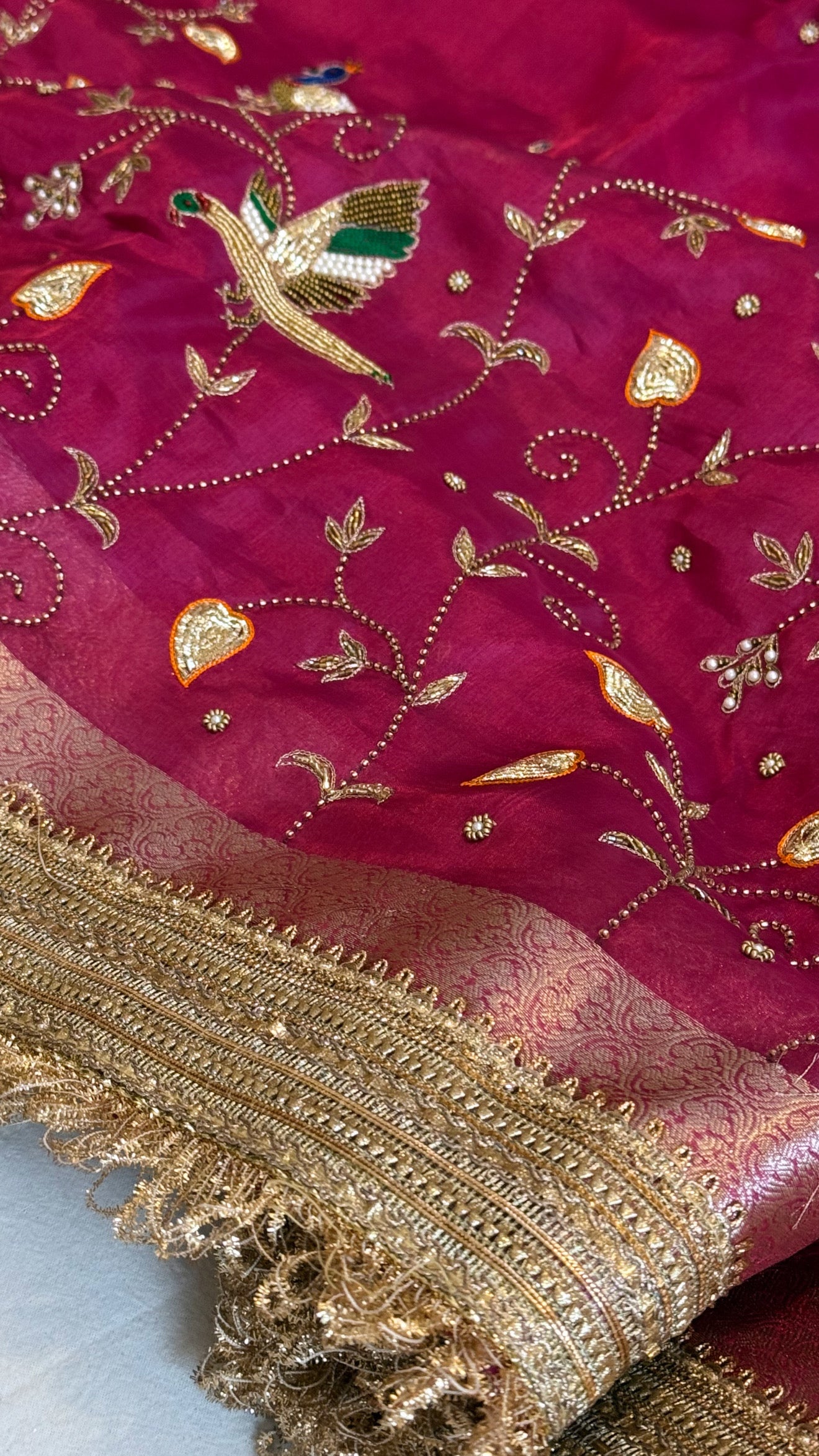 Hathi , ghoda aur palki wali saree - Husn tissue silk hand embroidered saree